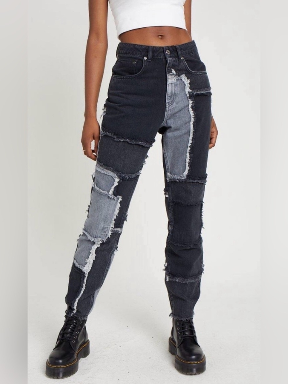 Free People The Ragged Priest Cheat Patchwork Jean charcoal patchwork 30 EUC